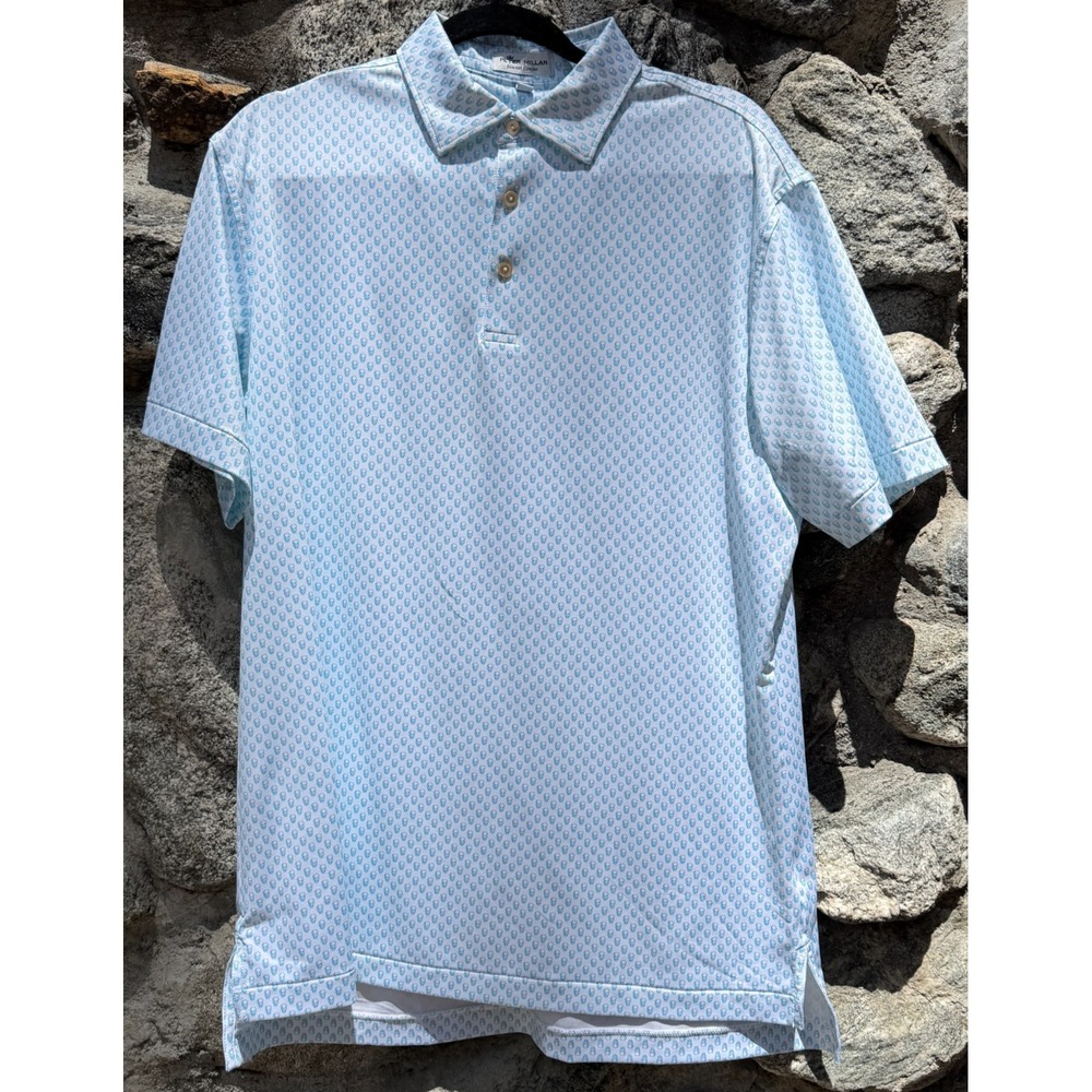 Peter Millar Summer Comfort Blue Polo Shirt Size M Seeing Double Skull Print
